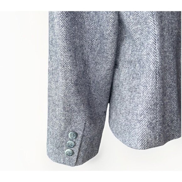 Saville Blazer Tweed Herringbone Jacket Womens Size 10 Petite Wool Grey Career - Picture 7 of 11